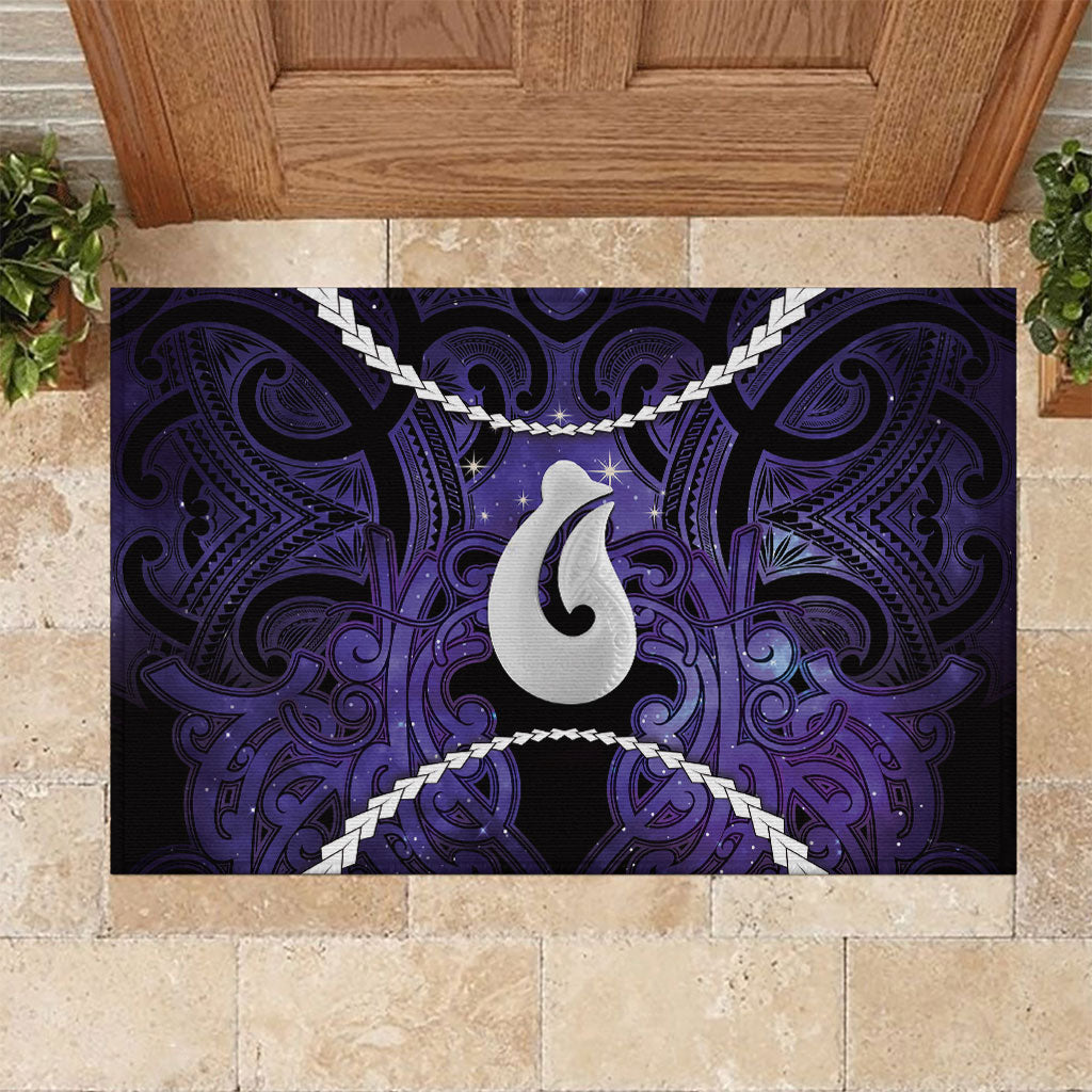 Maori Matariki Hei Matau Waiporoporo Rubber Doormat Maori Kowhaiwhai Pattern Galaxy LT01 Purple - Polynesian Pride