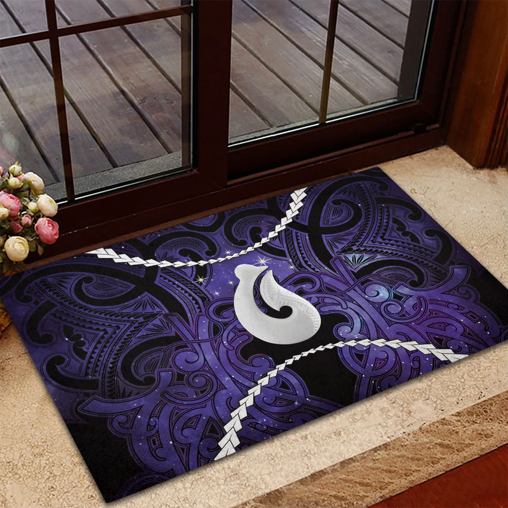 Maori Matariki Hei Matau Waiporoporo Rubber Doormat Maori Kowhaiwhai Pattern Galaxy LT01 - Polynesian Pride