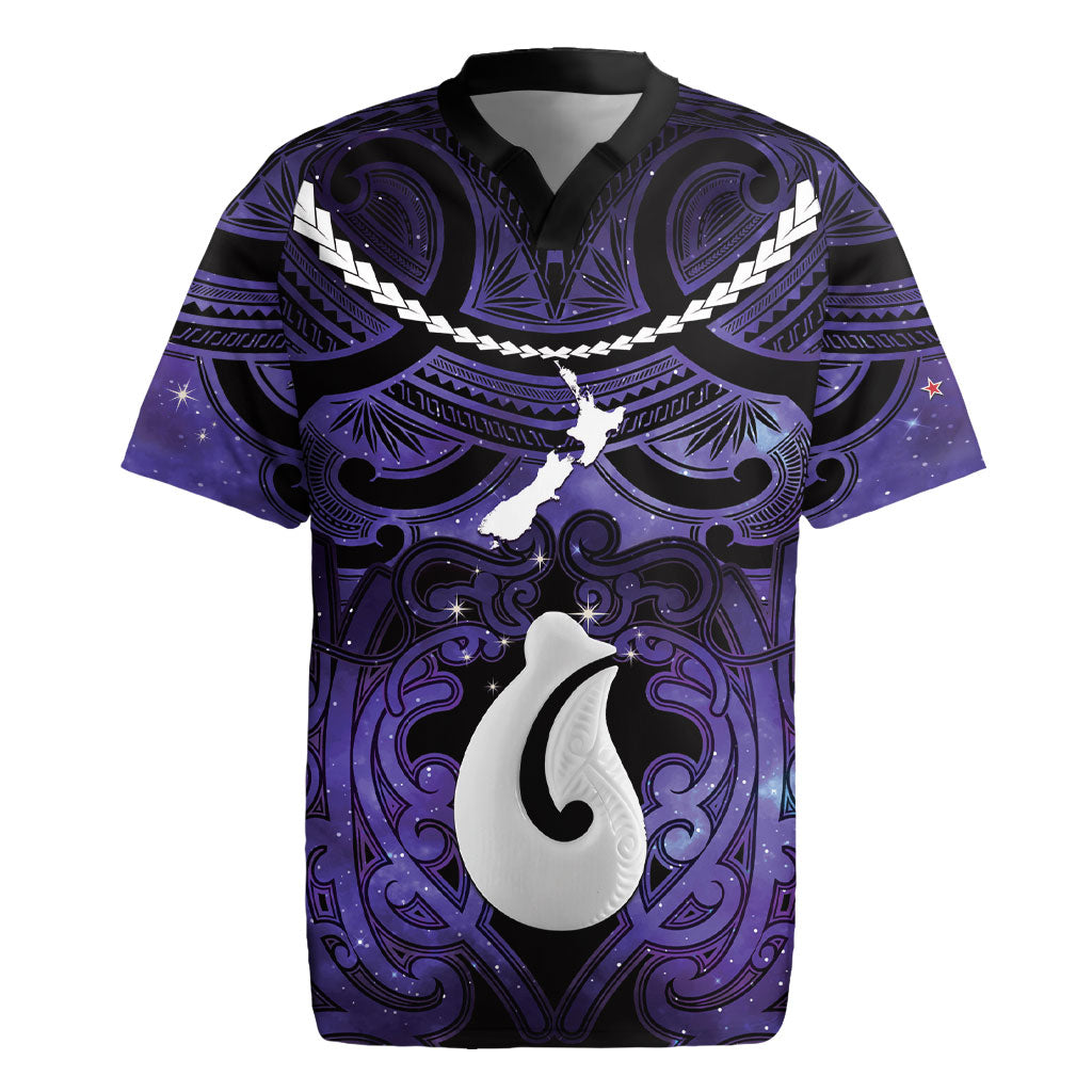 Personalised Maori Matariki Hei Matau Waiporoporo Rugby Jersey Maori Kowhaiwhai Pattern Galaxy
