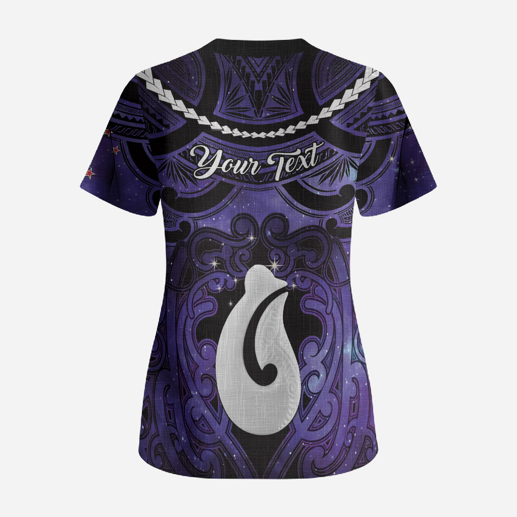 Personalised Maori Matariki Hei Matau Waiporoporo Scrub Top Maori Kowhaiwhai Pattern Galaxy LT01 - Polynesian Pride
