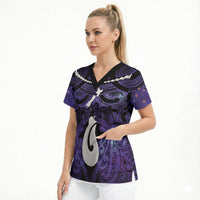 Personalised Maori Matariki Hei Matau Waiporoporo Scrub Top Maori Kowhaiwhai Pattern Galaxy LT01 - Polynesian Pride