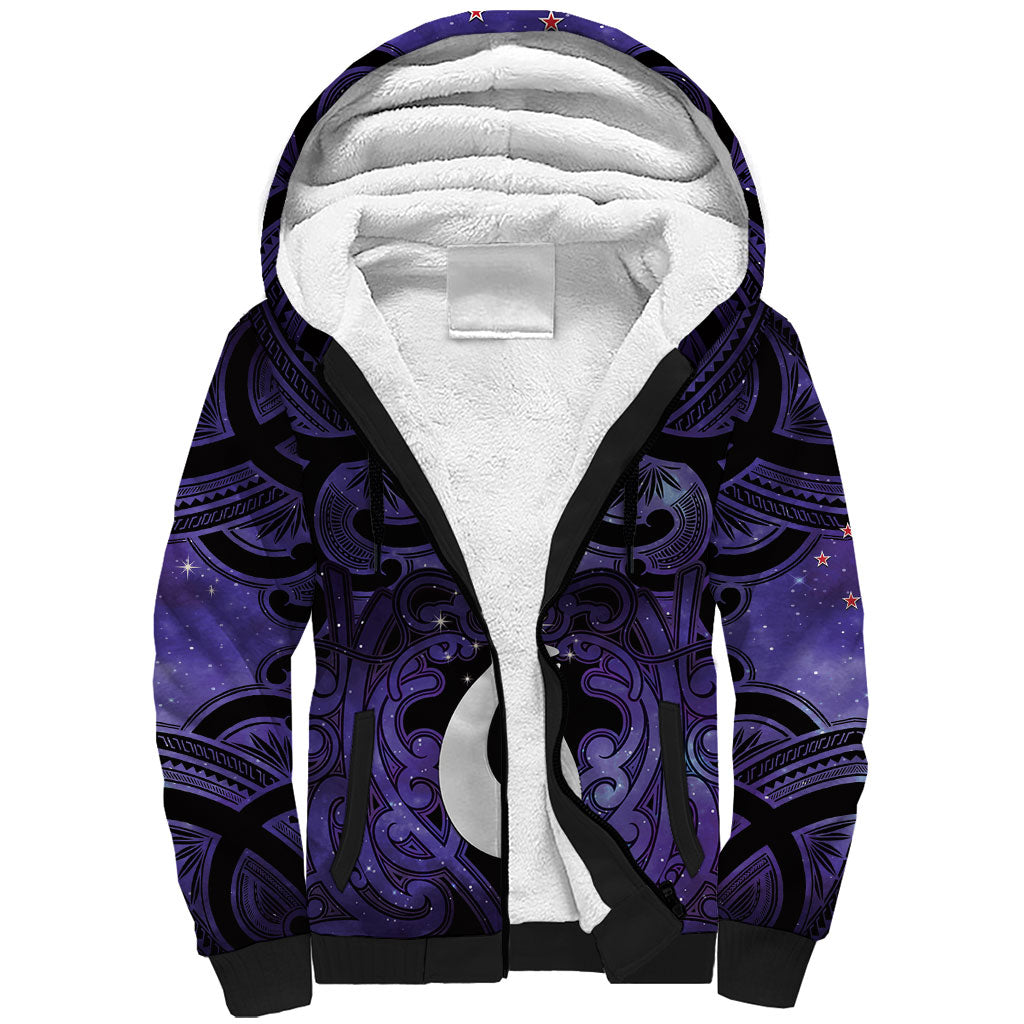 Personalised Maori Matariki Hei Matau Waiporoporo Sherpa Hoodie Maori Kowhaiwhai Pattern Galaxy