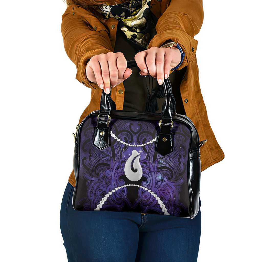 Maori Matariki Hei Matau Waiporoporo Shoulder Handbag Maori Kowhaiwhai Pattern Galaxy