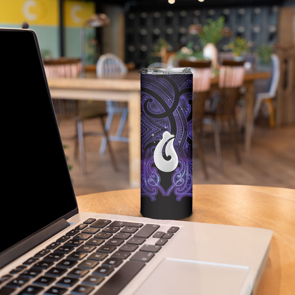 Personalised Maori Matariki Hei Matau Waiporoporo Skinny Tumbler Maori Kowhaiwhai Pattern Galaxy LT01 - Polynesian Pride