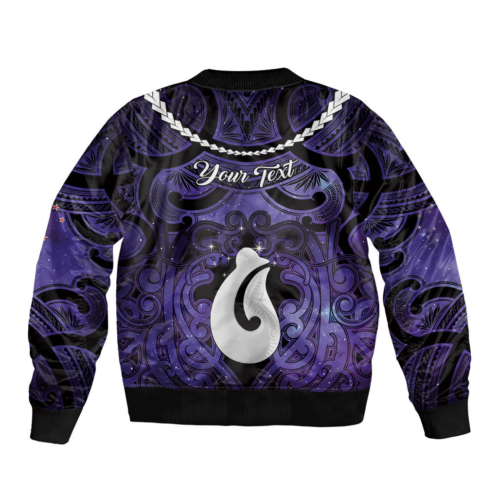 Personalised Maori Matariki Hei Matau Waiporoporo Sleeve Zip Bomber Jacket Maori Kowhaiwhai Pattern Galaxy LT01 - Polynesian Pride