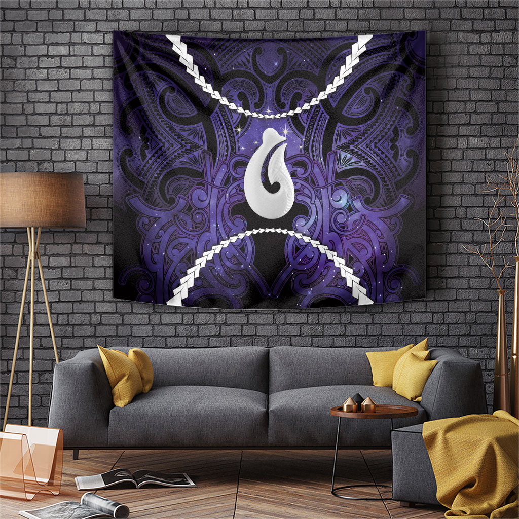 Maori Matariki Hei Matau Waiporoporo Tapestry Maori Kowhaiwhai Pattern Galaxy LT01 Purple - Polynesian Pride