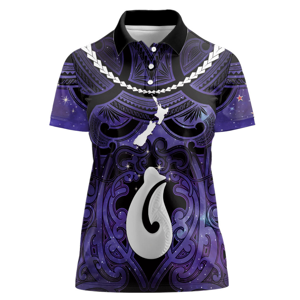 Personalised Maori Matariki Hei Matau Waiporoporo Women Polo Shirt Maori Kowhaiwhai Pattern Galaxy