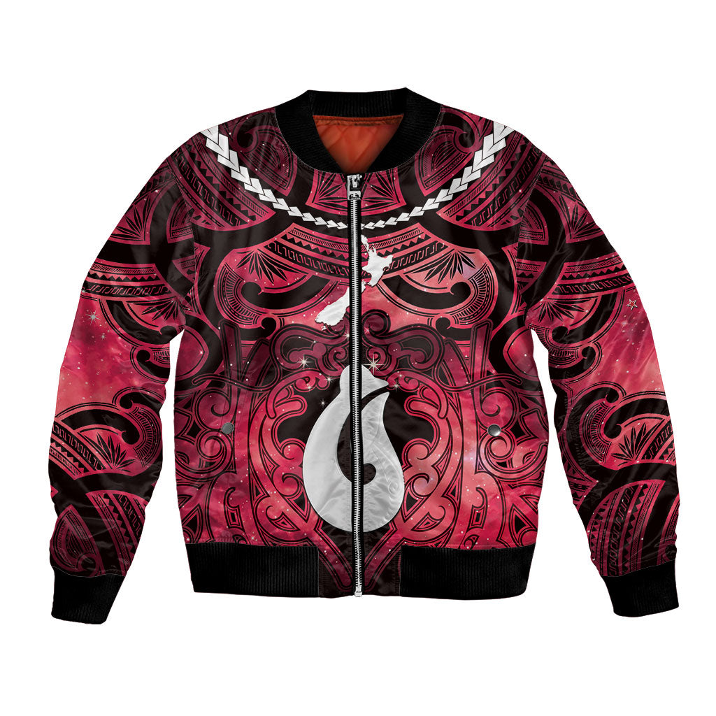 Personalised Maori Matariki Hei Matau Whero Bomber Jacket Maori Kowhaiwhai Pattern Galaxy LT01 Unisex Red - Polynesian Pride