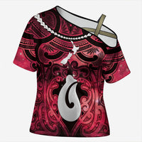 Personalised Maori Matariki Hei Matau Whero Cross Shoulder Shirt Maori Kowhaiwhai Pattern Galaxy LT01 Female Red - Polynesian Pride