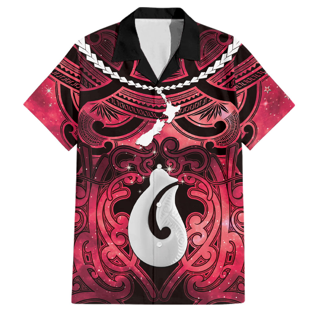 Personalised Maori Matariki Hei Matau Whero Family Matching Off Shoulder Short Dress and Hawaiian Shirt Maori Kowhaiwhai Pattern Galaxy LT01 Dad's Shirt - Short Sleeve Red - Polynesian Pride