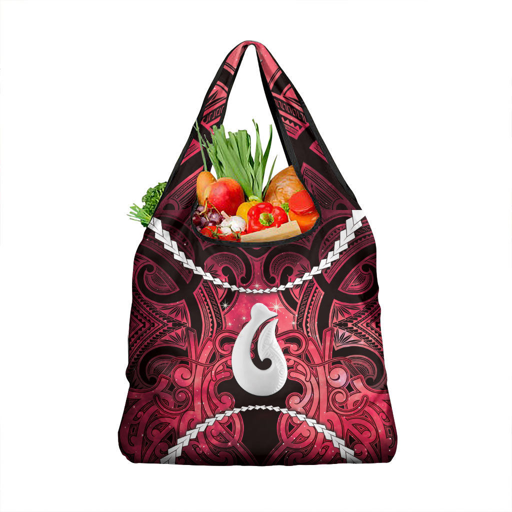 Maori Matariki Hei Matau Whero Grocery Bag Maori Kowhaiwhai Pattern Galaxy LT01 1-pack One Size Red - Polynesian Pride