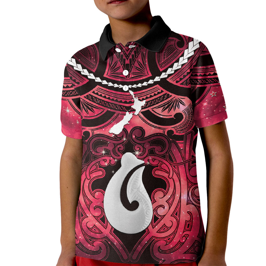 Personalised Maori Matariki Hei Matau Whero Kid Polo Shirt Maori Kowhaiwhai Pattern Galaxy
