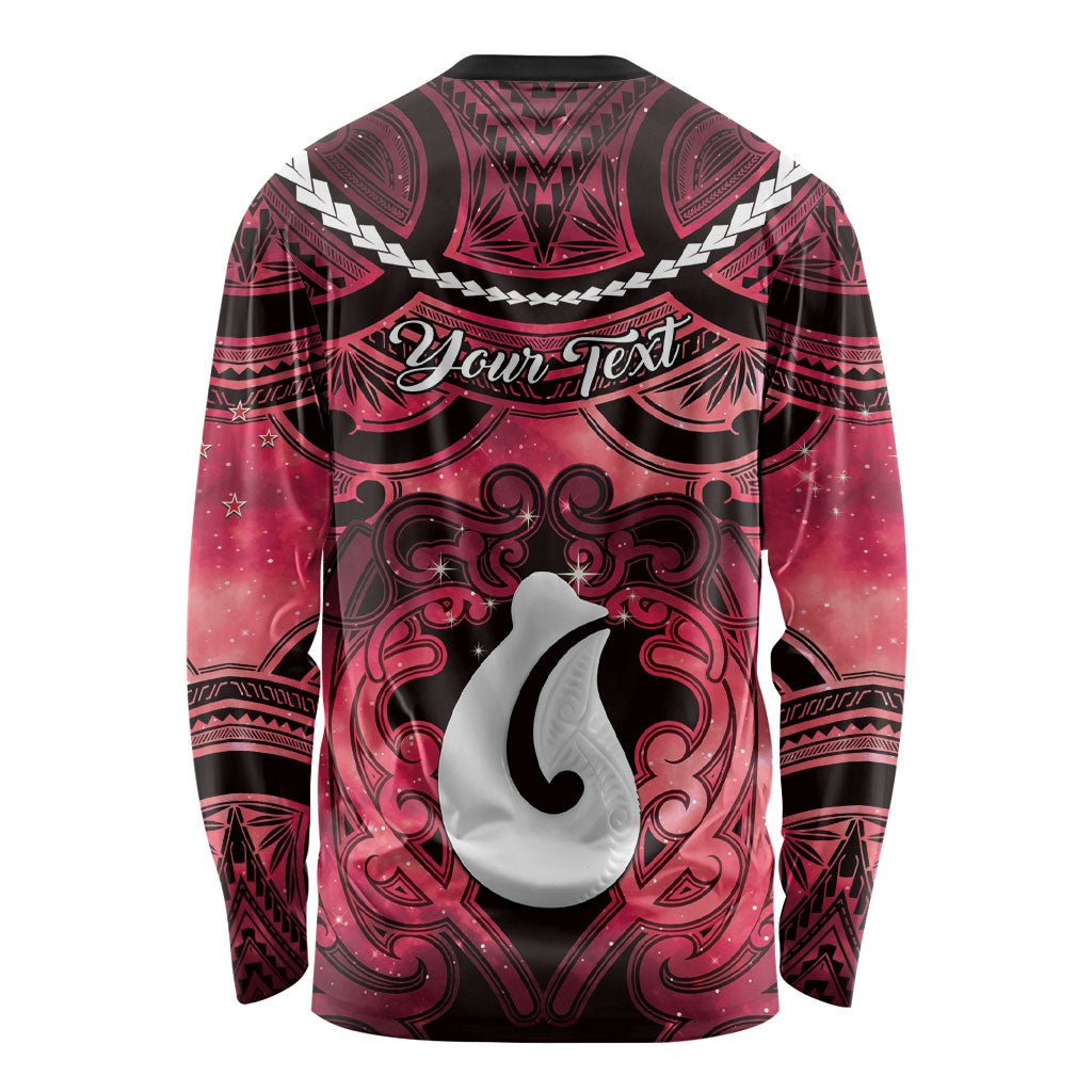 Personalised Maori Matariki Hei Matau Whero Long Sleeve Shirt Maori Kowhaiwhai Pattern Galaxy LT01 - Polynesian Pride