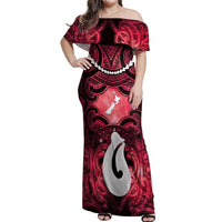 Personalised Maori Matariki Hei Matau Whero Off Shoulder Maxi Dress Maori Kowhaiwhai Pattern Galaxy LT01 Women Red - Polynesian Pride