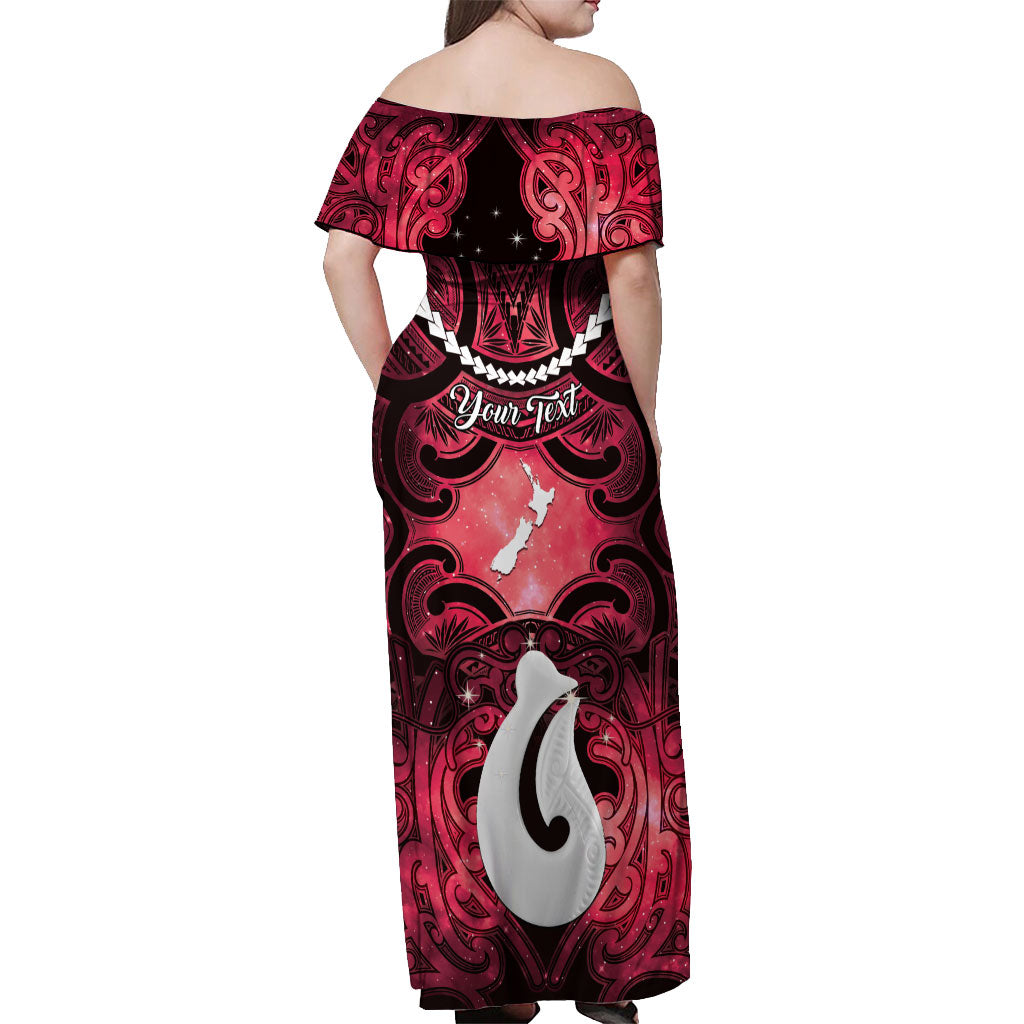 Personalised Maori Matariki Hei Matau Whero Off Shoulder Maxi Dress Maori Kowhaiwhai Pattern Galaxy LT01 - Polynesian Pride
