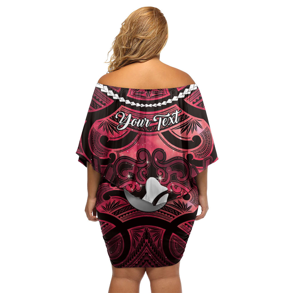 Personalised Maori Matariki Hei Matau Whero Off Shoulder Short Dress Maori Kowhaiwhai Pattern Galaxy LT01 - Polynesian Pride