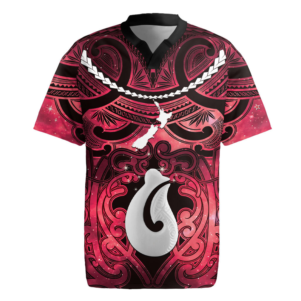 Personalised Maori Matariki Hei Matau Whero Rugby Jersey Maori Kowhaiwhai Pattern Galaxy