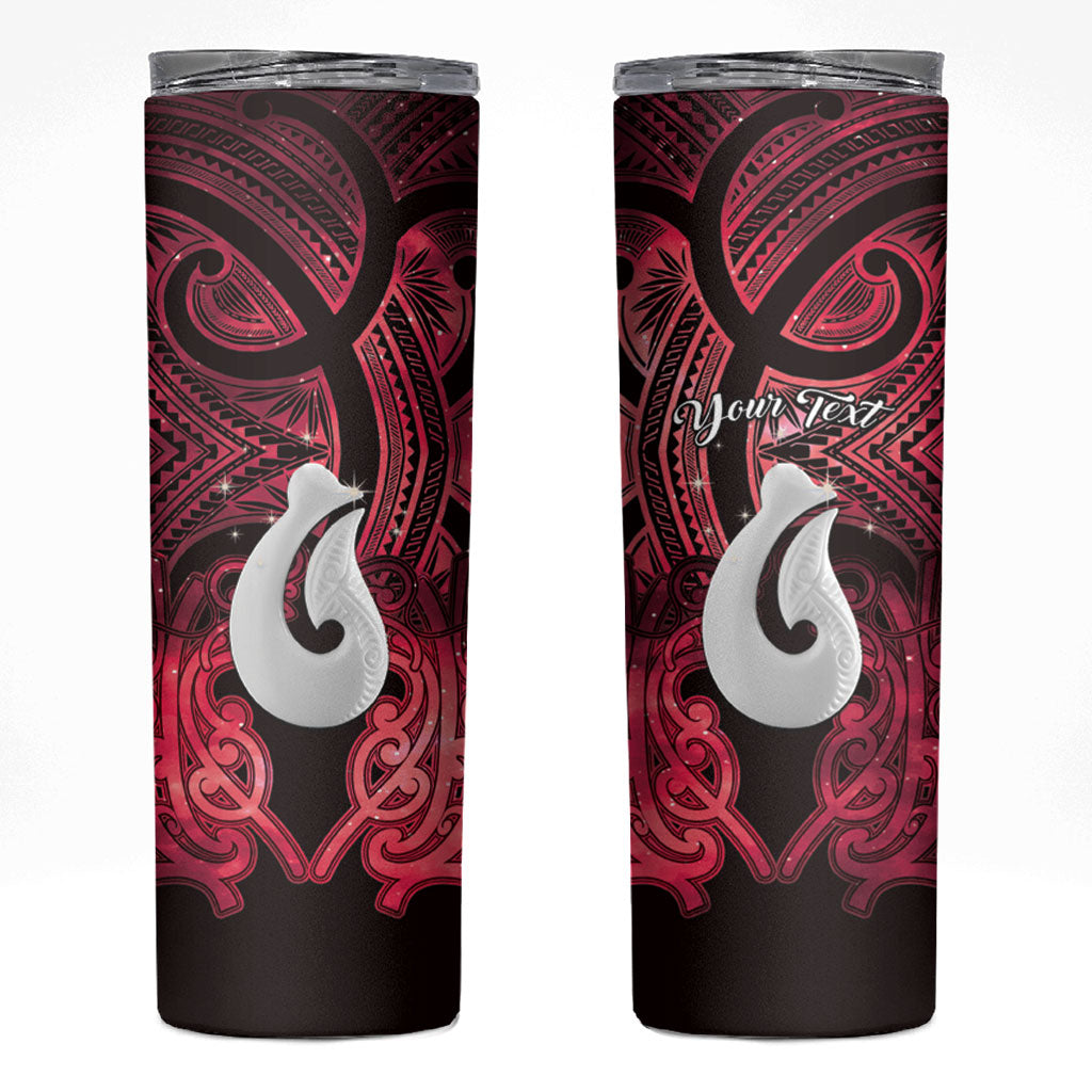 Personalised Maori Matariki Hei Matau Whero Skinny Tumbler Maori Kowhaiwhai Pattern Galaxy LT01 Red - Polynesian Pride
