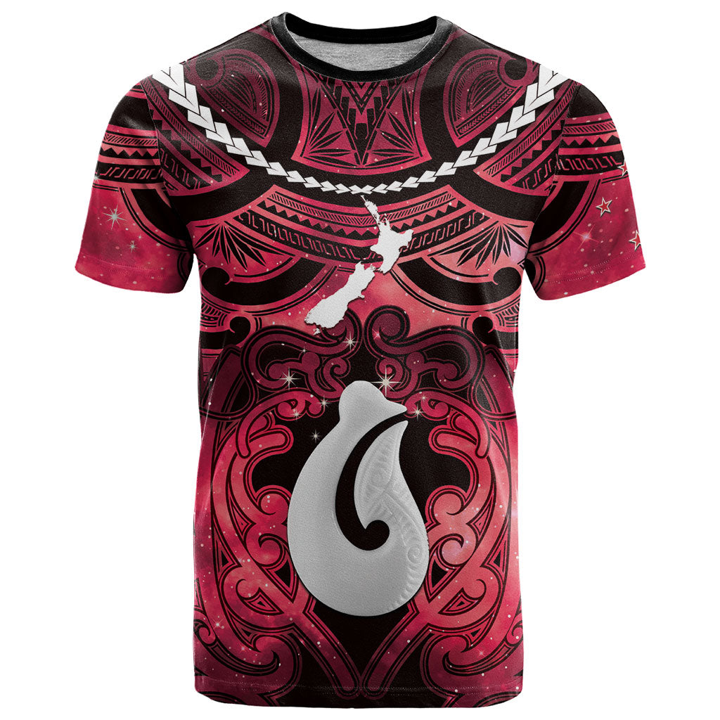 Personalised Maori Matariki Hei Matau Whero T Shirt Maori Kowhaiwhai Pattern Galaxy LT01 Red - Polynesian Pride