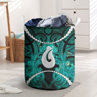 Maori Matariki Hei Matau Turquoise Laundry Basket Maori Kowhaiwhai Pattern Galaxy LT01 Turquoise - Polynesian Pride