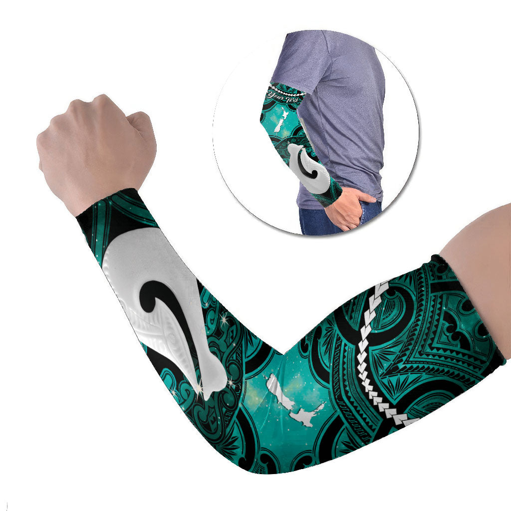 Personalised Maori Matariki Hei Matau Turquoise Arm Sleeves Maori Kowhaiwhai Pattern Galaxy LT01 Set of 2 Turquoise - Polynesian Pride