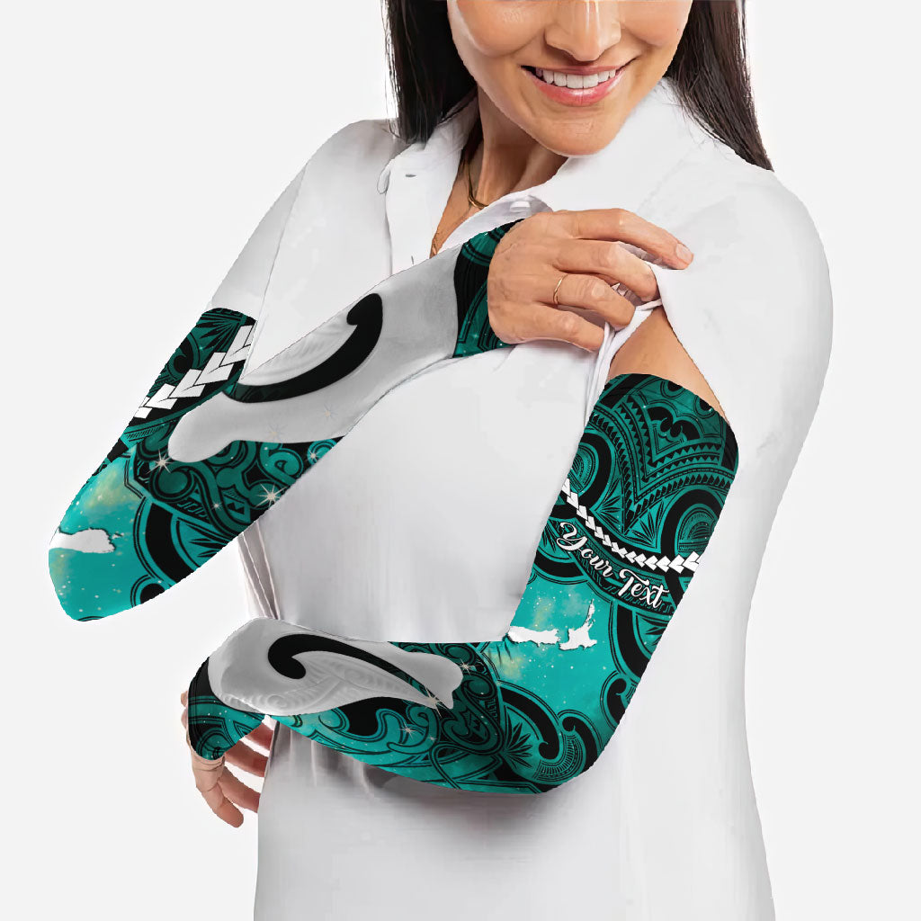 Personalised Maori Matariki Hei Matau Turquoise Arm Sleeves Maori Kowhaiwhai Pattern Galaxy LT01 - Polynesian Pride