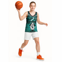 Personalised Maori Matariki Hei Matau Turquoise Basketball Jersey Maori Kowhaiwhai Pattern Galaxy LT01 - Polynesian Pride