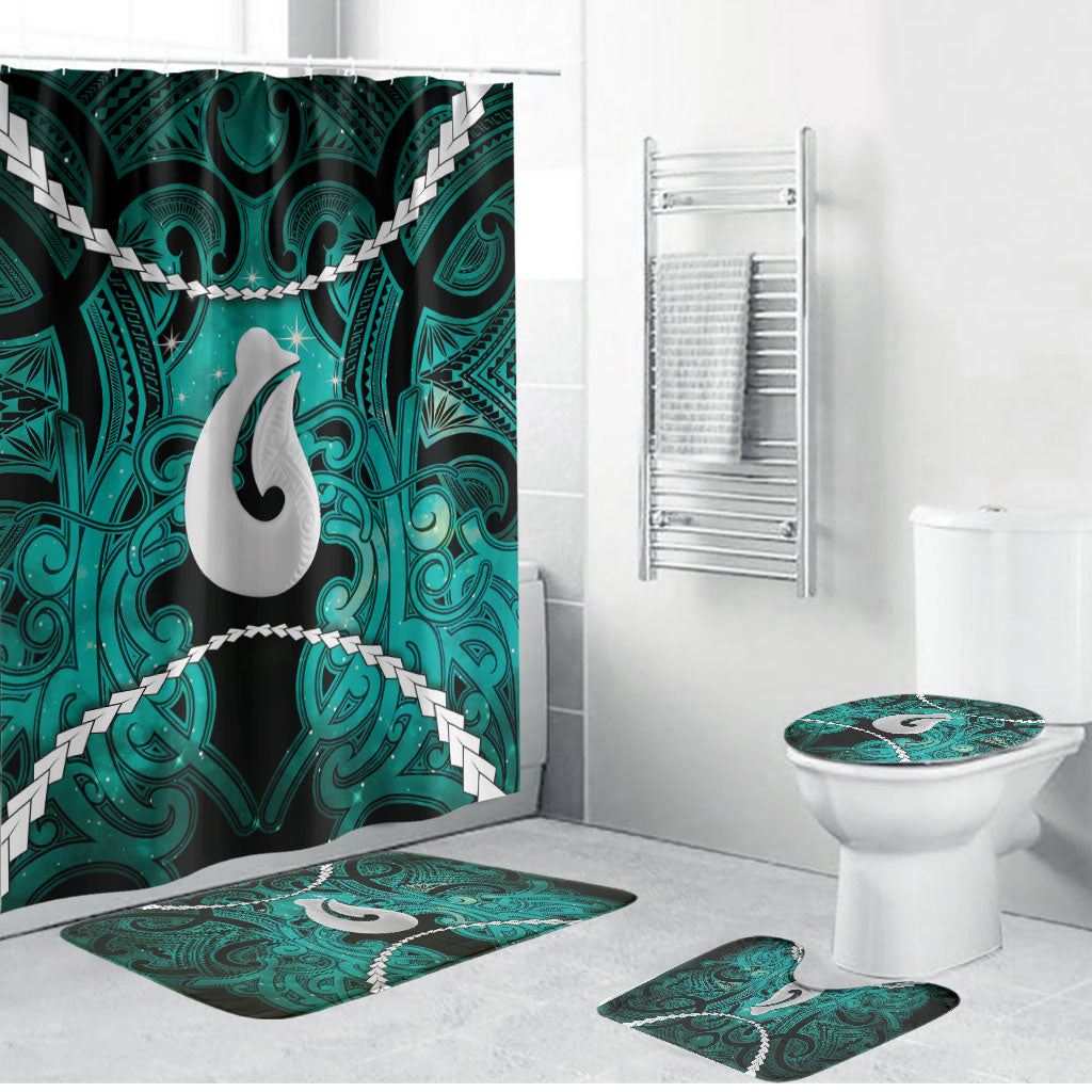 Maori Matariki Hei Matau Turquoise Bathroom Set Maori Kowhaiwhai Pattern Galaxy LT01 Bathroom Set (4 pcs) Turquoise - Polynesian Pride
