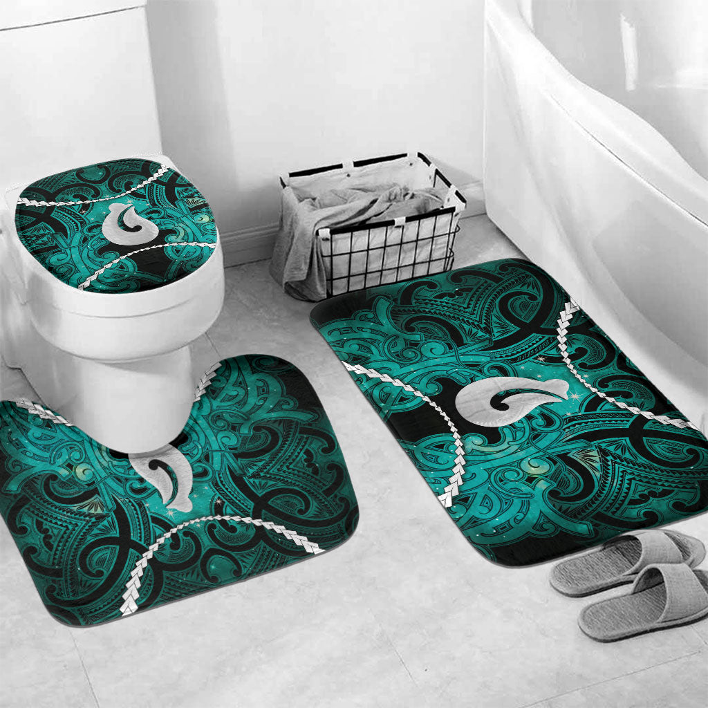 Maori Matariki Hei Matau Turquoise Bathroom Set Maori Kowhaiwhai Pattern Galaxy LT01 Mat Set Only (3 pcs) One Size Turquoise - Polynesian Pride