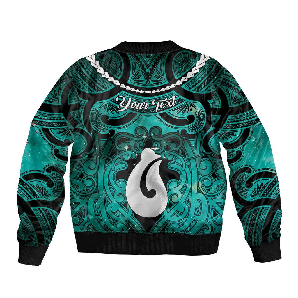Personalised Maori Matariki Hei Matau Turquoise Bomber Jacket Maori Kowhaiwhai Pattern Galaxy LT01 - Polynesian Pride