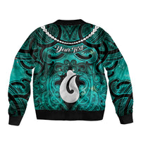 Personalised Maori Matariki Hei Matau Turquoise Bomber Jacket Maori Kowhaiwhai Pattern Galaxy LT01 - Polynesian Pride