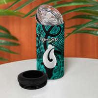 Personalised Maori Matariki Hei Matau Turquoise 4 in 1 Can Cooler Tumbler Maori Kowhaiwhai Pattern Galaxy LT01 - Polynesian Pride