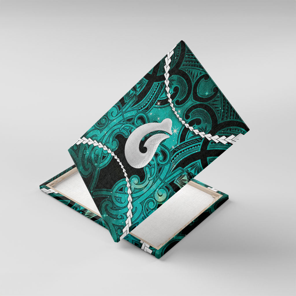 Maori Matariki Hei Matau Turquoise Canvas Wall Art Maori Kowhaiwhai Pattern Galaxy LT01 With Frame Turquoise - Polynesian Pride