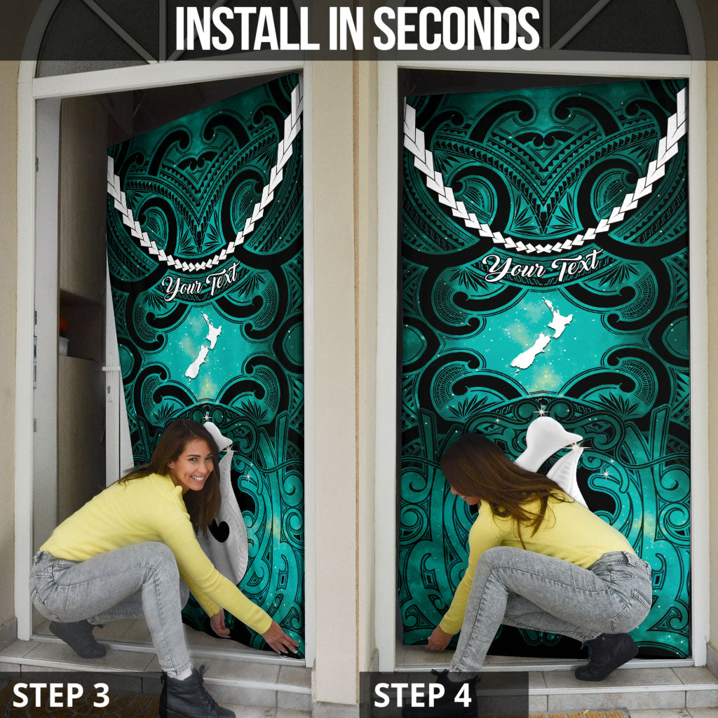 Personalised Maori Matariki Hei Matau Turquoise Door Cover Maori Kowhaiwhai Pattern Galaxy LT01 - Polynesian Pride