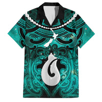 Personalised Maori Matariki Hei Matau Turquoise Family Matching Long Sleeve Bodycon Dress and Hawaiian Shirt Maori Kowhaiwhai Pattern Galaxy LT01 Dad's Shirt - Short Sleeve Turquoise - Polynesian Pride