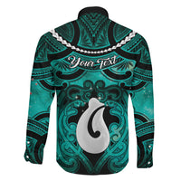 Personalised Maori Matariki Hei Matau Turquoise Family Matching Short Sleeve Bodycon Dress and Hawaiian Shirt Maori Kowhaiwhai Pattern Galaxy LT01 - Polynesian Pride