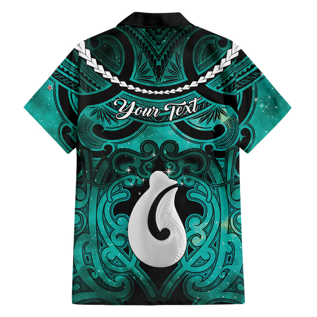 Personalised Maori Matariki Hei Matau Turquoise Hawaiian Shirt Maori Kowhaiwhai Pattern Galaxy
