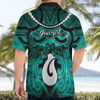 Personalised Maori Matariki Hei Matau Turquoise Hawaiian Shirt Maori Kowhaiwhai Pattern Galaxy