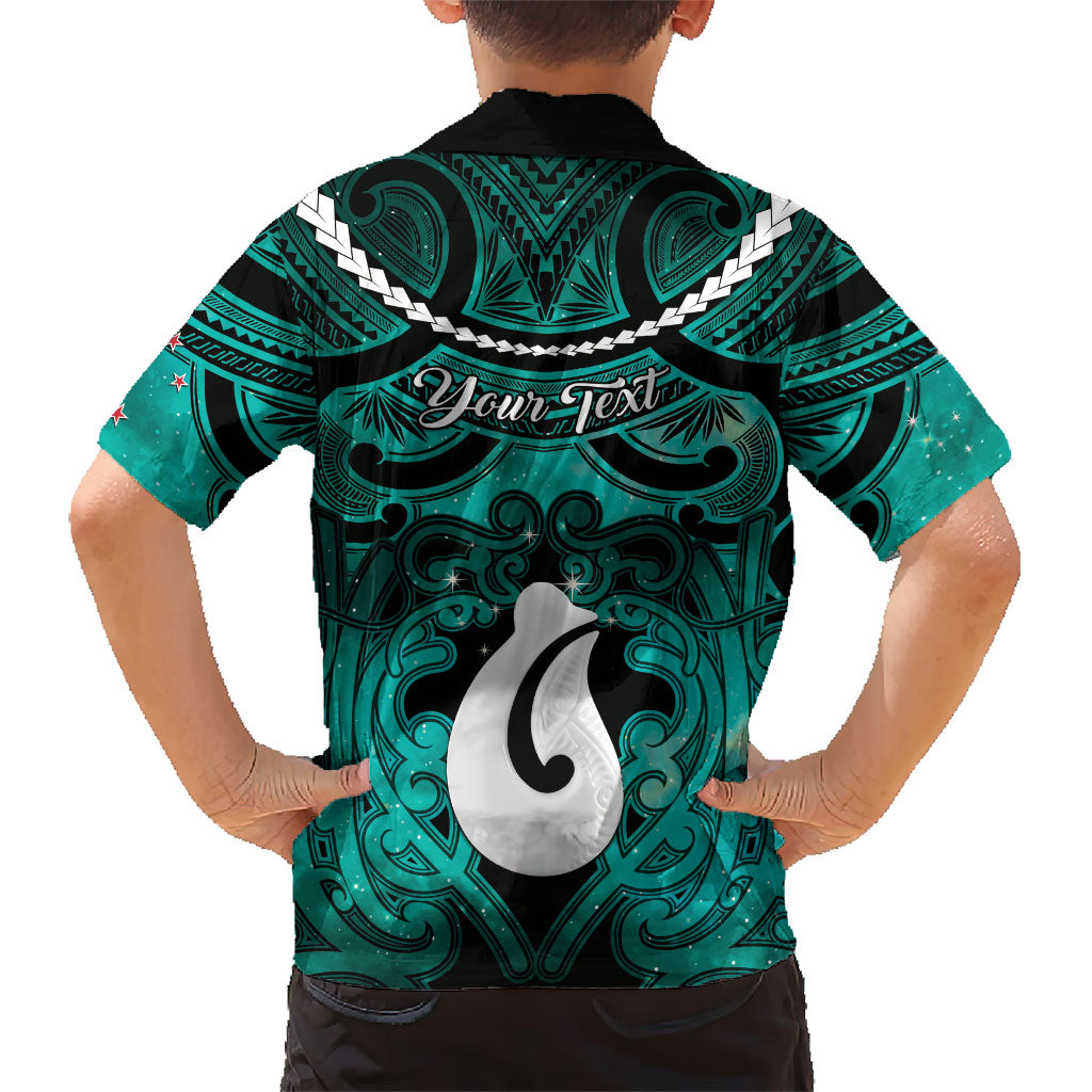 Personalised Maori Matariki Hei Matau Turquoise Hawaiian Shirt Maori Kowhaiwhai Pattern Galaxy