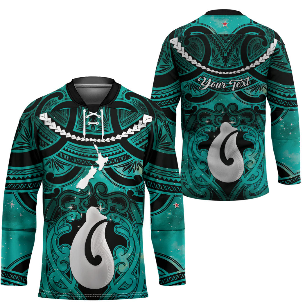 Personalised Maori Matariki Hei Matau Turquoise Hockey Jersey Maori Kowhaiwhai Pattern Galaxy LT01 - Polynesian Pride