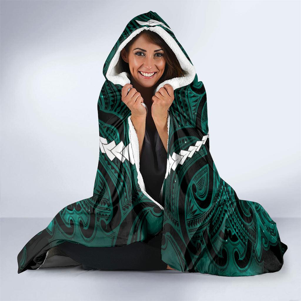 Maori Matariki Hei Matau Turquoise Hooded Blanket Maori Kowhaiwhai Pattern Galaxy LT01 - Polynesian Pride