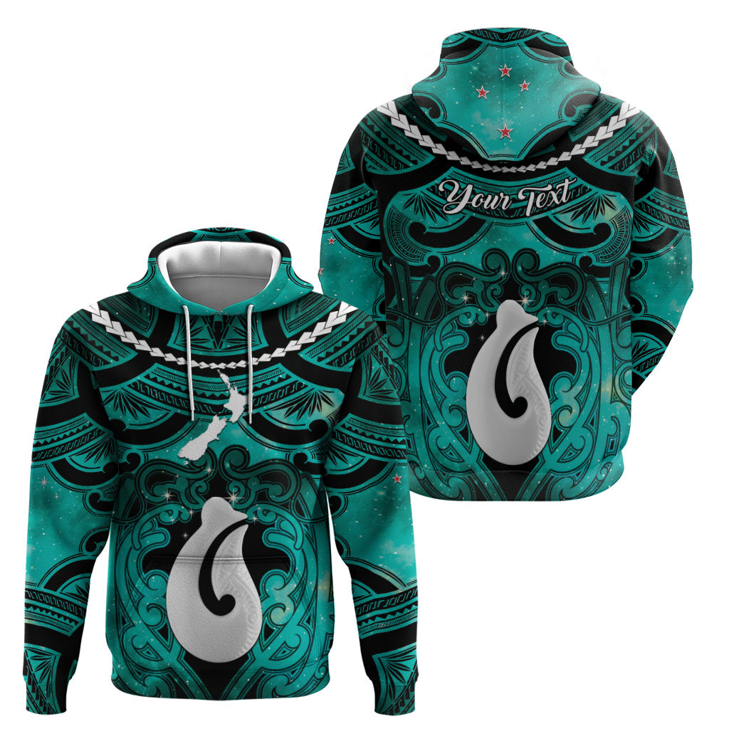 Personalised Maori Matariki Hei Matau Turquoise Hoodie Maori Kowhaiwhai Pattern Galaxy LT01 - Polynesian Pride