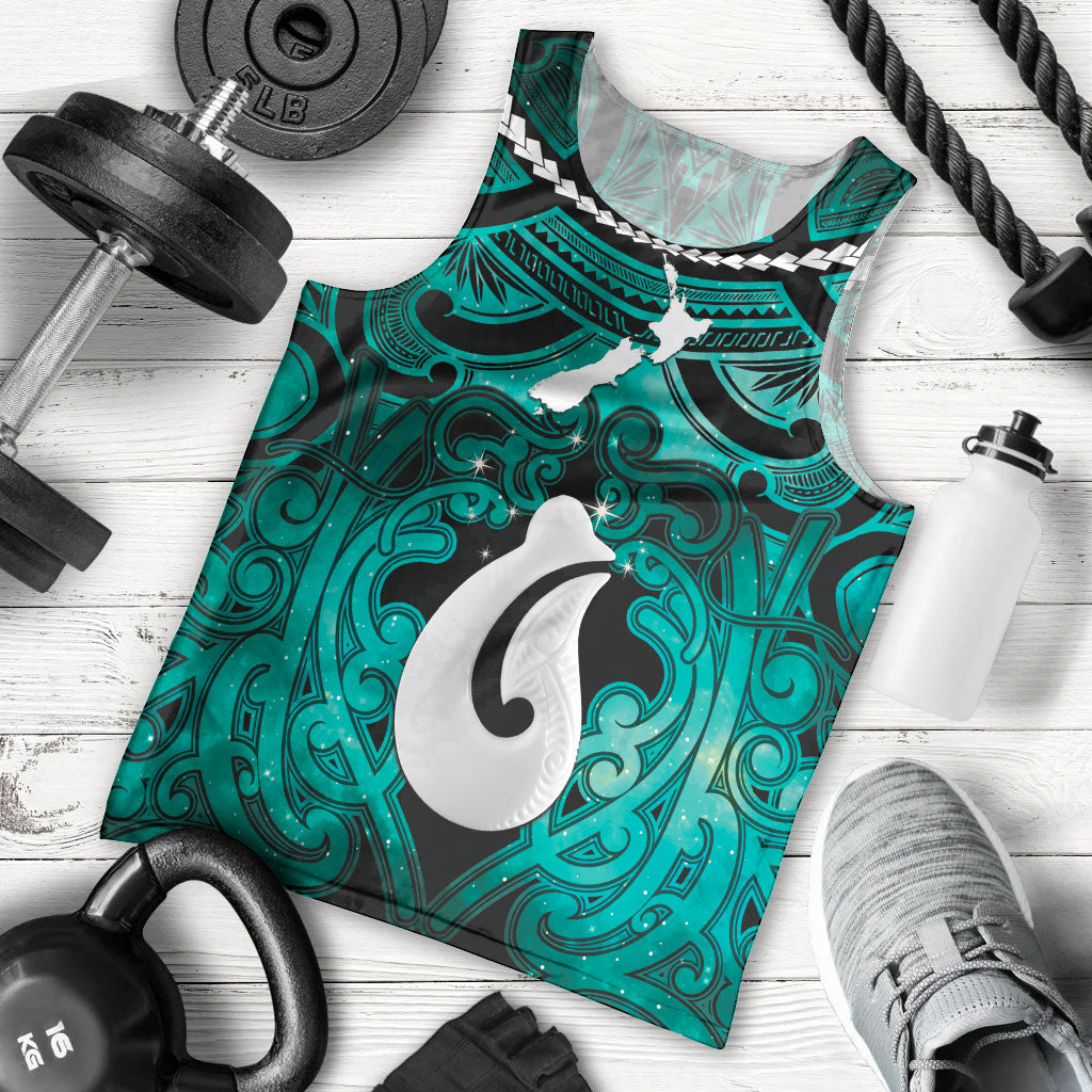 Personalised Maori Matariki Hei Matau Turquoise Men Tank Top Maori Kowhaiwhai Pattern Galaxy LT01 - Polynesian Pride