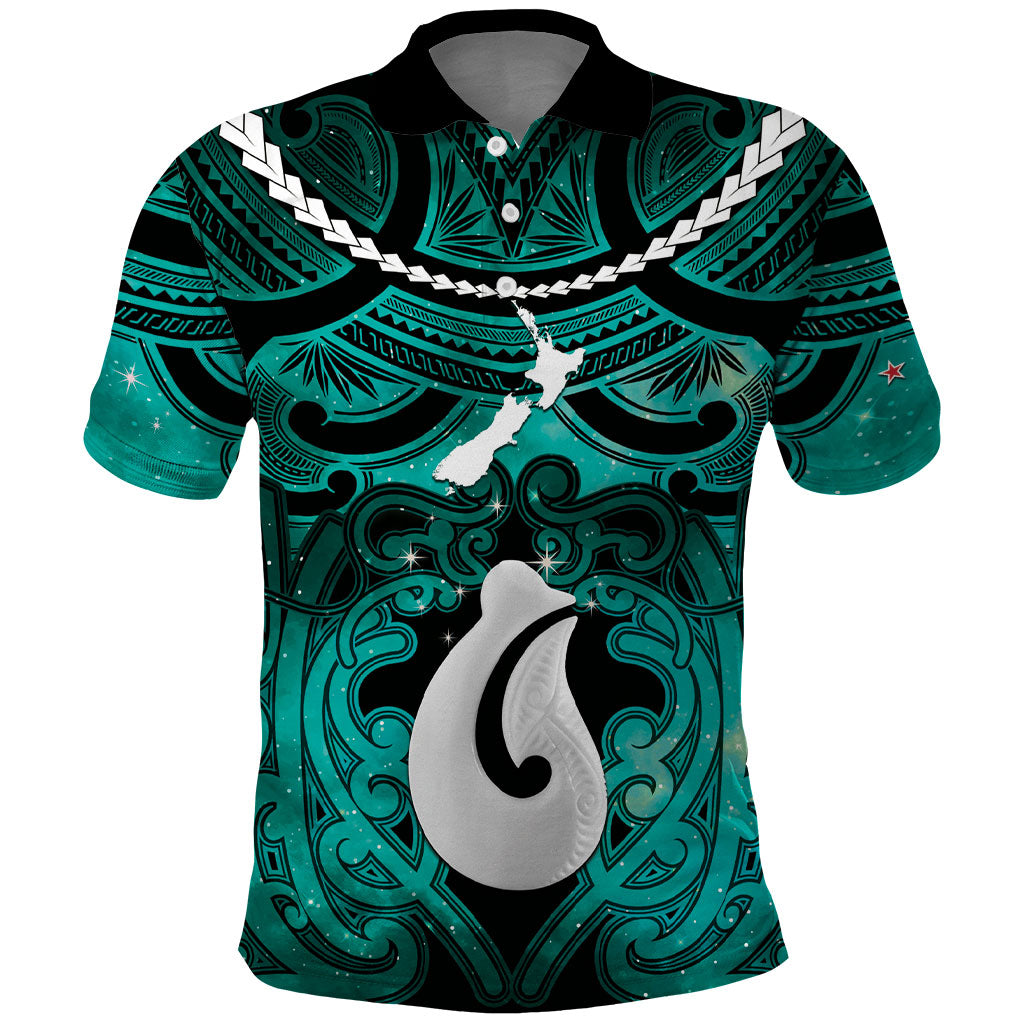 Personalised Maori Matariki Hei Matau Turquoise Polo Shirt Maori Kowhaiwhai Pattern Galaxy LT01 Turquoise - Polynesian Pride