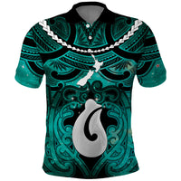 Personalised Maori Matariki Hei Matau Turquoise Polo Shirt Maori Kowhaiwhai Pattern Galaxy LT01 Turquoise - Polynesian Pride