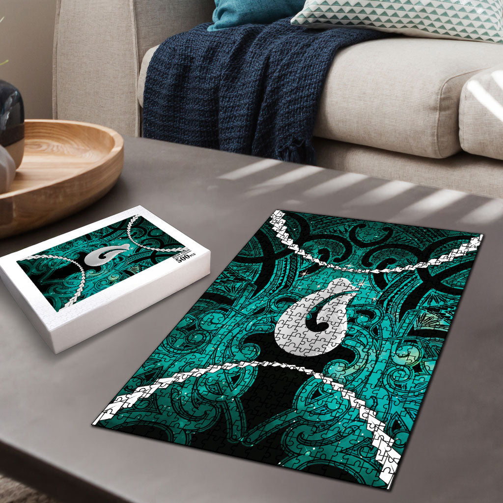 Maori Matariki Hei Matau Turquoise Puzzle Maori Kowhaiwhai Pattern Galaxy LT01 - Polynesian Pride