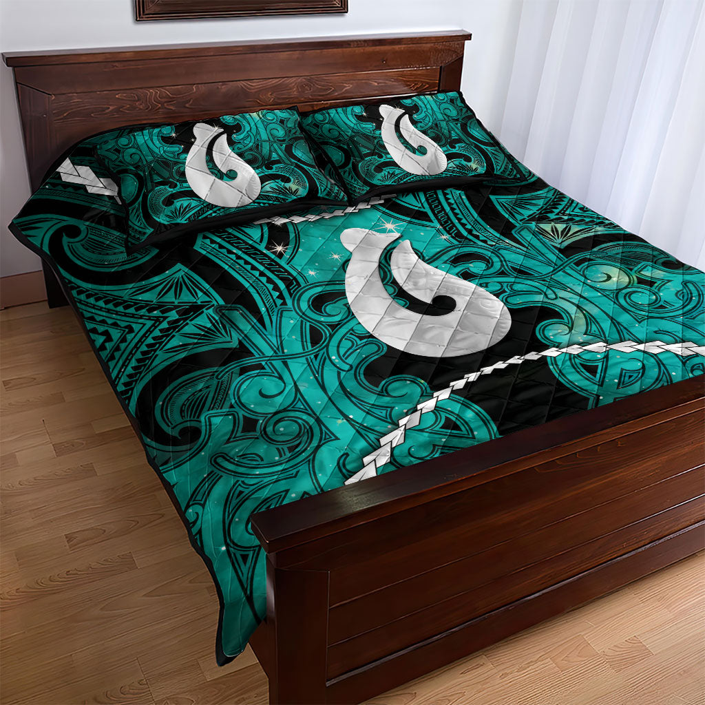 Maori Matariki Hei Matau Turquoise Quilt Bed Set Maori Kowhaiwhai Pattern Galaxy LT01 - Polynesian Pride