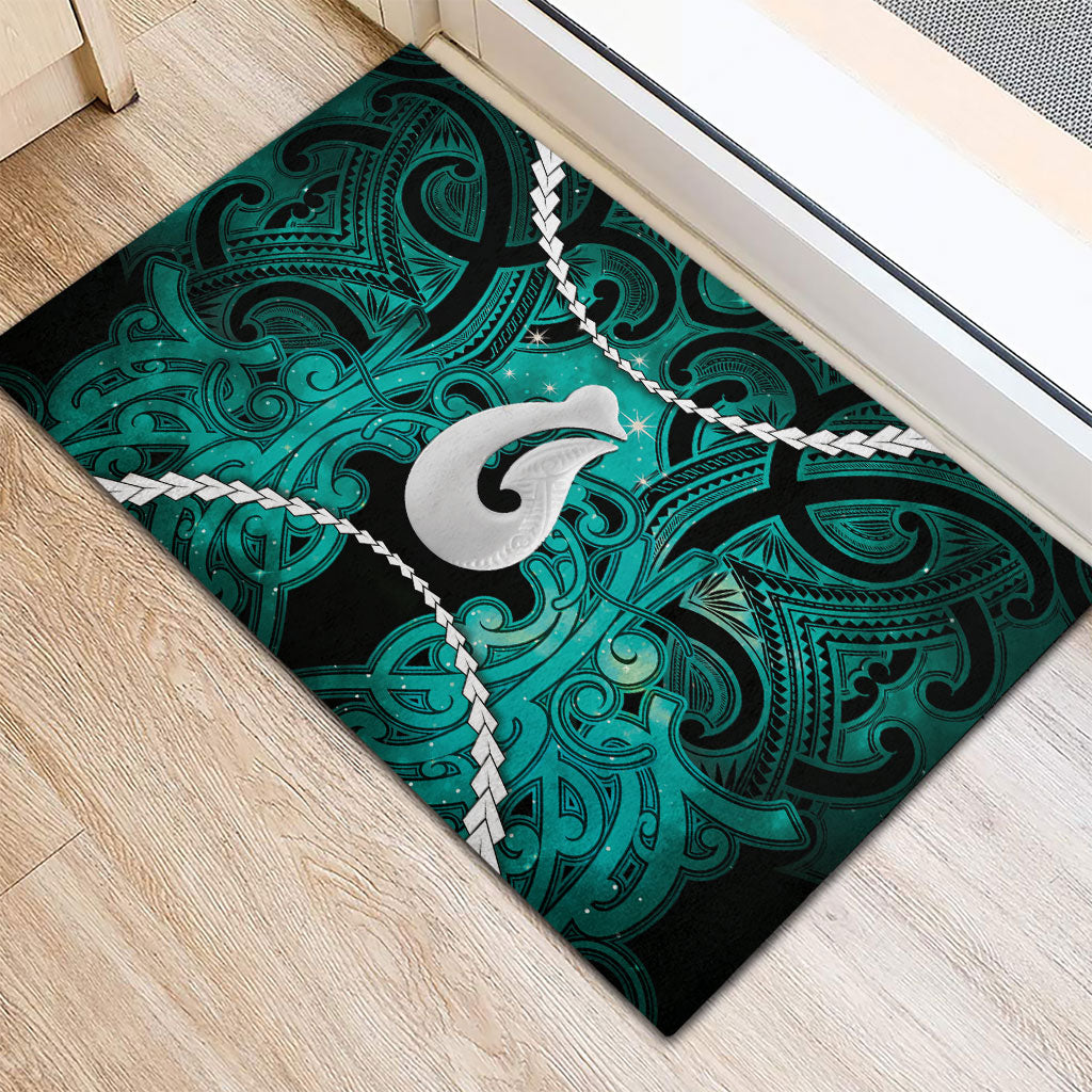 Maori Matariki Hei Matau Turquoise Rubber Doormat Maori Kowhaiwhai Pattern Galaxy LT01 - Polynesian Pride