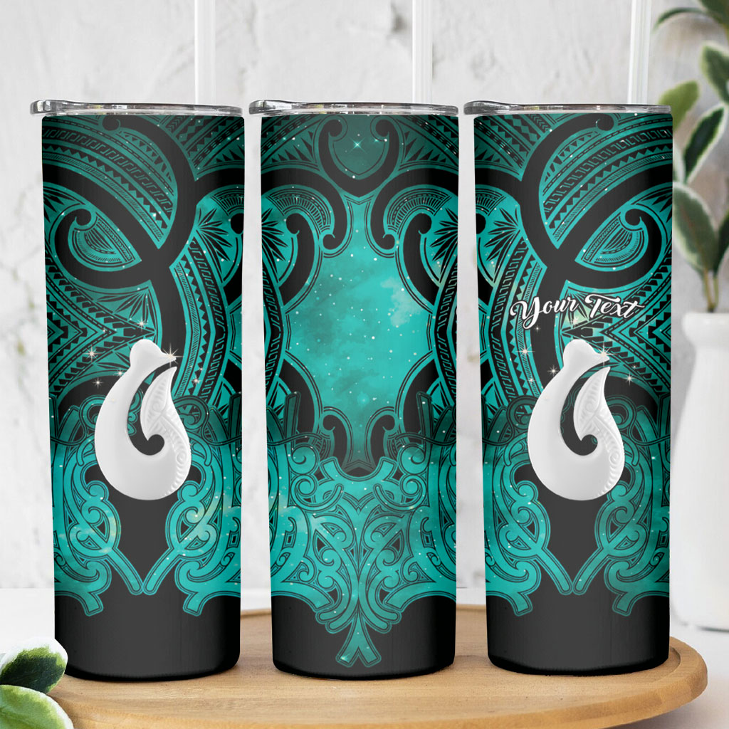Personalised Maori Matariki Hei Matau Turquoise Skinny Tumbler Maori Kowhaiwhai Pattern Galaxy LT01 - Polynesian Pride