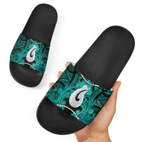 Maori Matariki Hei Matau Turquoise Slide Sandals Maori Kowhaiwhai Pattern Galaxy LT01 - Polynesian Pride